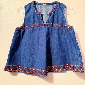 GAP Blue Denim Top with Embroidery Detail